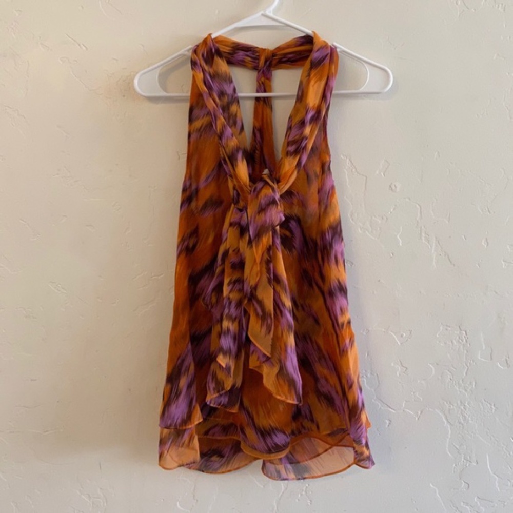 Diane Von Furstenberg Silk Orange Printed Blouse 8